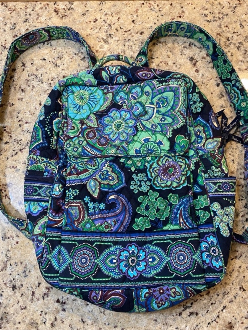 Vera Bradley Blue Green Paisley Quilted Backpack (discontinued pattern)